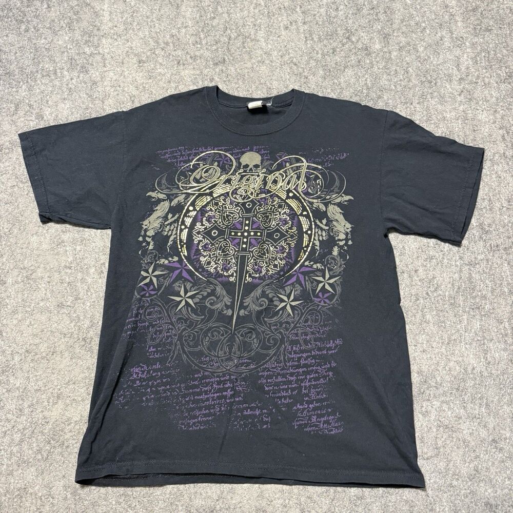 Vintage GWP Sport Skull Shirt Cyber Y2K Affliction Foil Graphic Tee Mens L